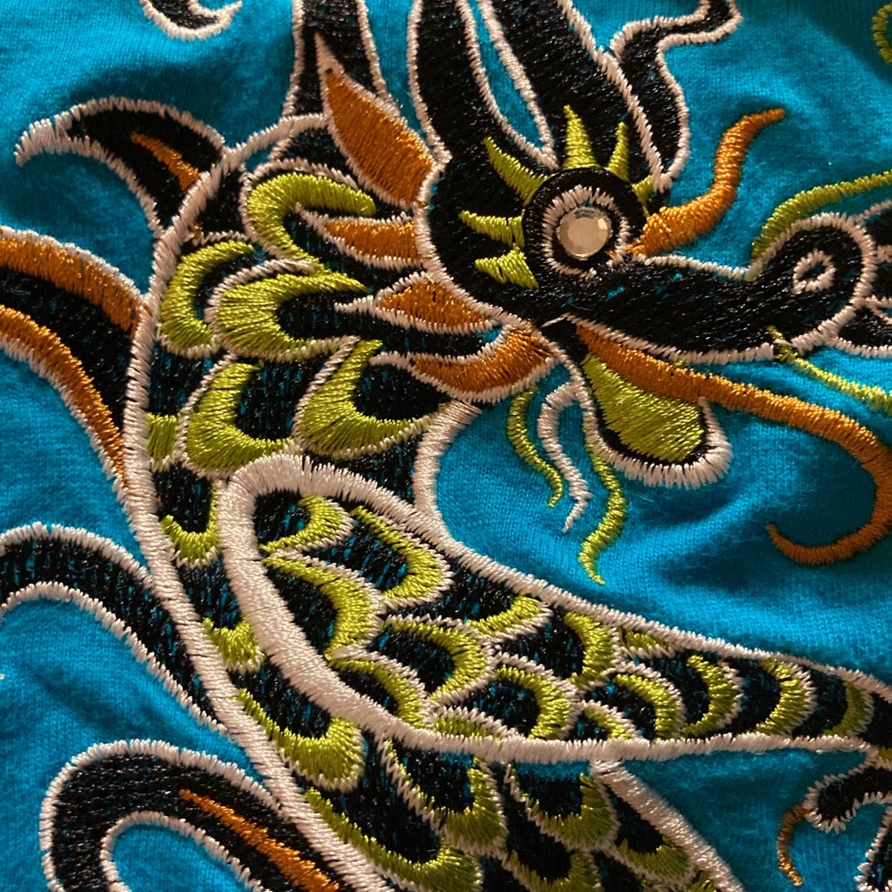 Vintage 80s BOB MACKIE Wearable Art Dragon Top 1X - Picture 2 of 7